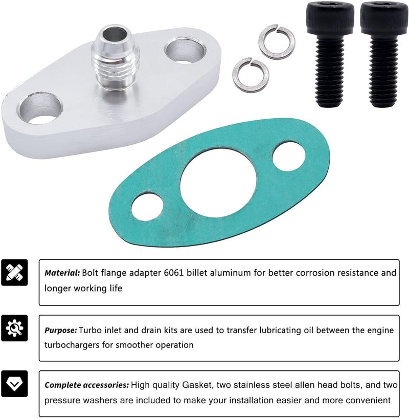 OXCANO 4AN T3 T3/T4 T04 Fitting Turbo Oil Feed Flange Adapter With Gasket Kit - Image 2